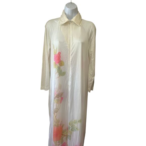 Vtg Kayser Wht Floral Lounger Robe Long/Tall Women’s Small 70’/80’s Zipper - Picture 7 of 8